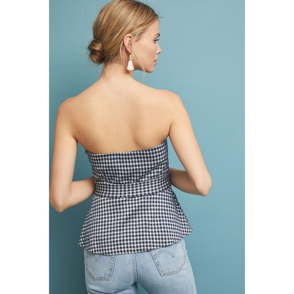 Eva Franco Anthropologie Strapless Gingham Belted Button Front Top - Picture 4 of 6